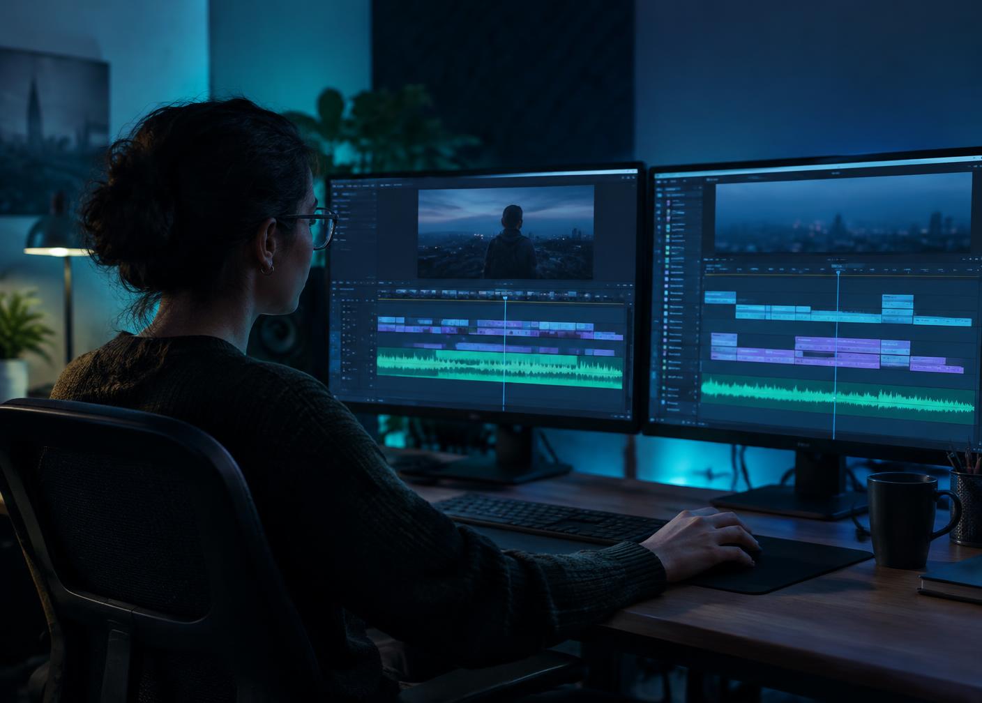 Subtitle specialist working on a video timeline